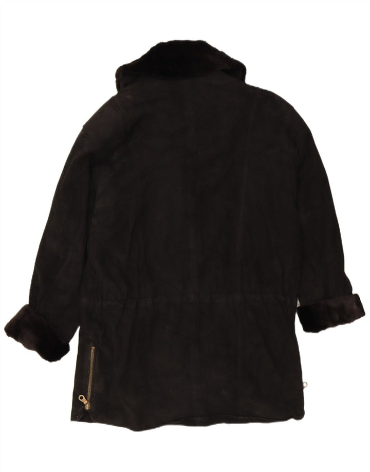 Soprabito oversize in pelle scamosciata vintage da donna EU 38 in pelle nera media