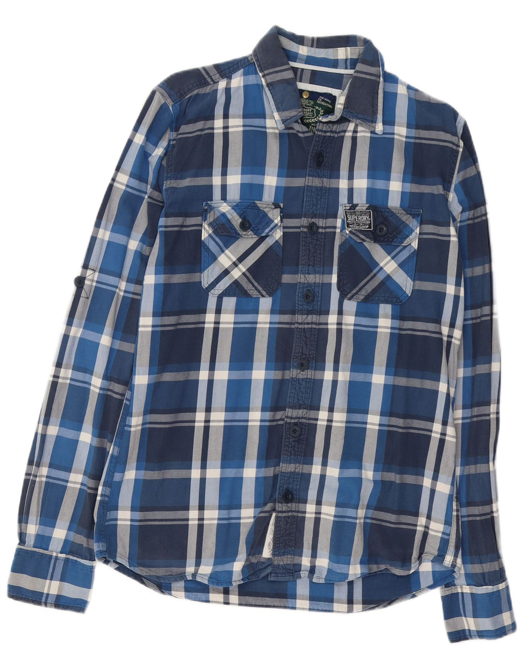 Camicia da uomo in flanella SUPERDRY, cotone scozzese grande blu navy