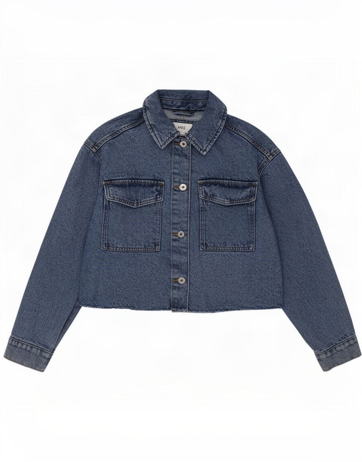 Giacca di jeans oversize corta Marks & Spencer da donna UK 10 piccola cotone blu