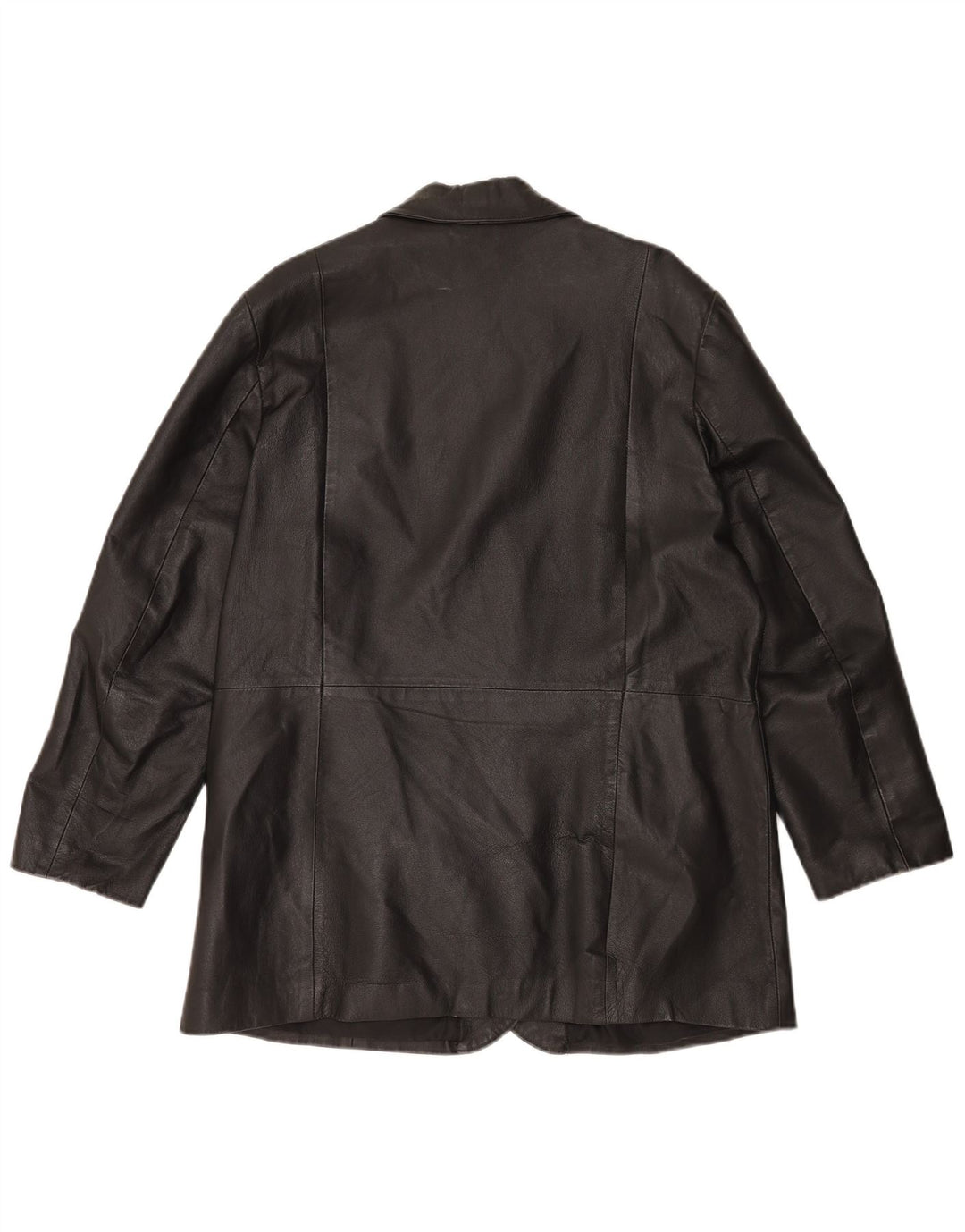 Giacca blazer in pelle vintage da donna a 3 bottoni UK 20 2XL in pelle nera
