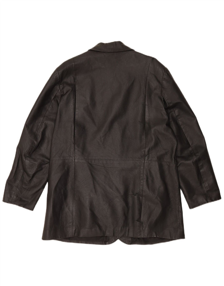 Giacca blazer in pelle vintage da donna a 3 bottoni UK 20 2XL in pelle nera