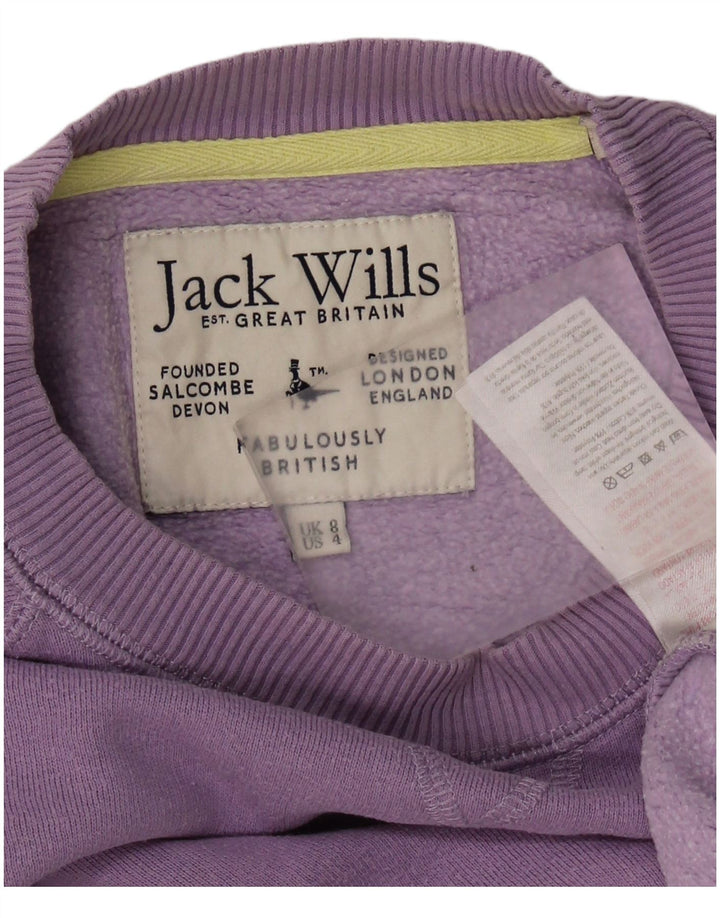 JACK WILLS Felpa oversize corta da donna Maglione UK 8 Piccolo Viola