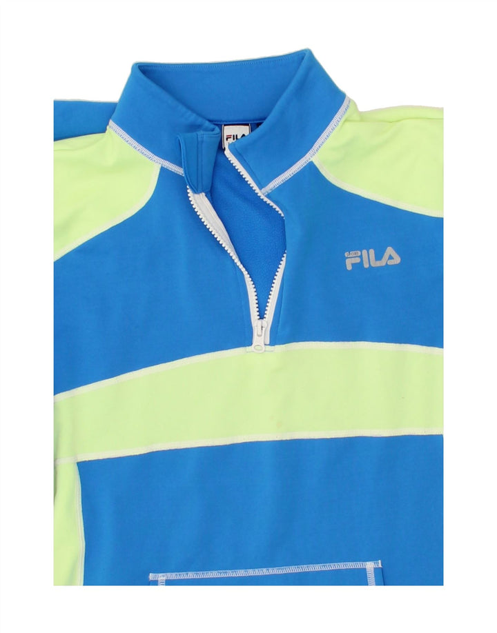 FILA Womens Zip Neck Pullover Tracksuit Top UK 16 Large Blue Colourblock Vintage Fila and Second-Hand Fila from Messina Hembry 