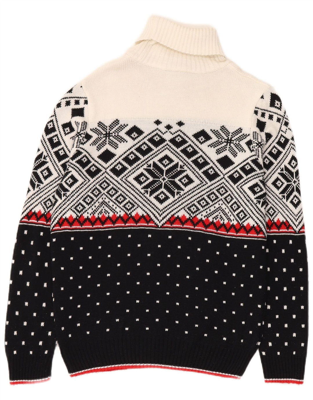 Maglione maglione vintage da uomo con collo alto piccolo Fair Isle nero