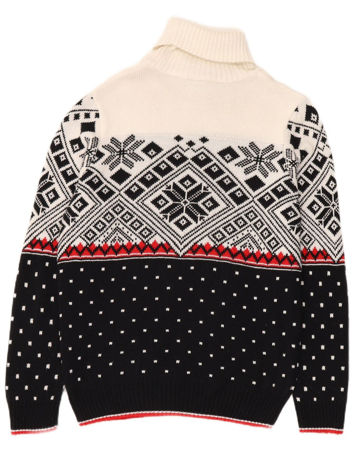 Maglione maglione vintage da uomo con collo alto piccolo Fair Isle nero