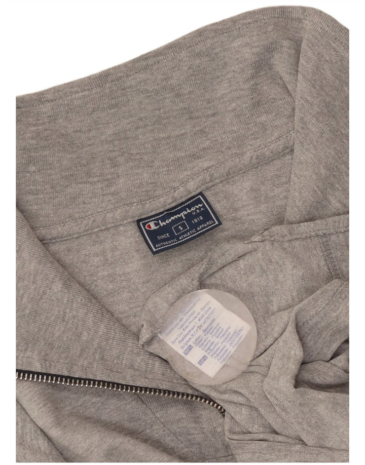 Champion Top da uomo con zip e collo a maniche lunghe in cotone grigio piccolo