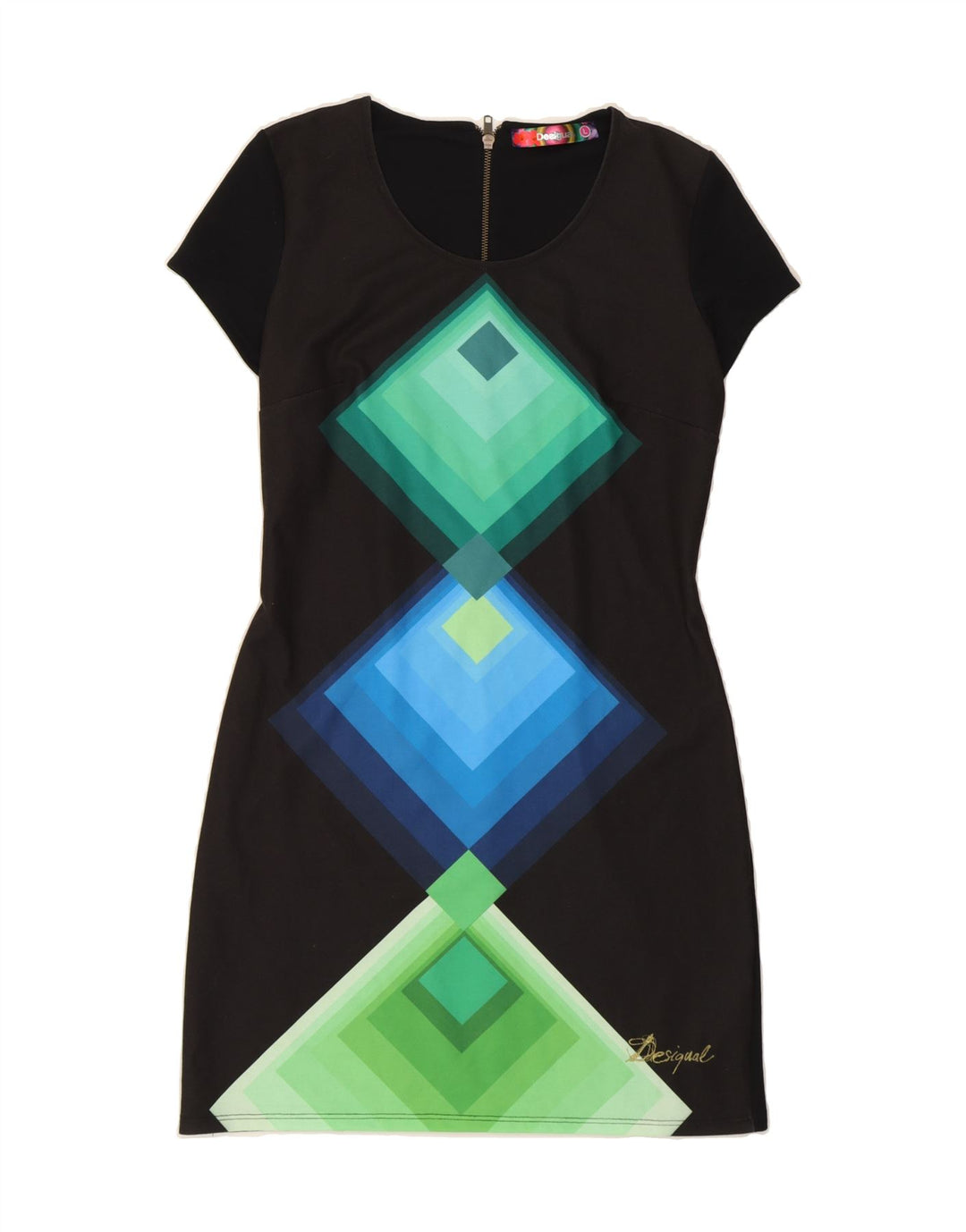 DESIGUAL Womens Sheath Dress UK 14 Large Black Geometric Polyester Vintage Desigual and Second-Hand Desigual from Messina Hembry 