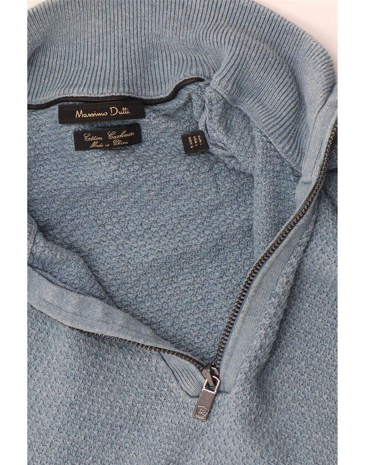 Massimo Dutti Maglione da uomo con zip e collo grande in cotone blu