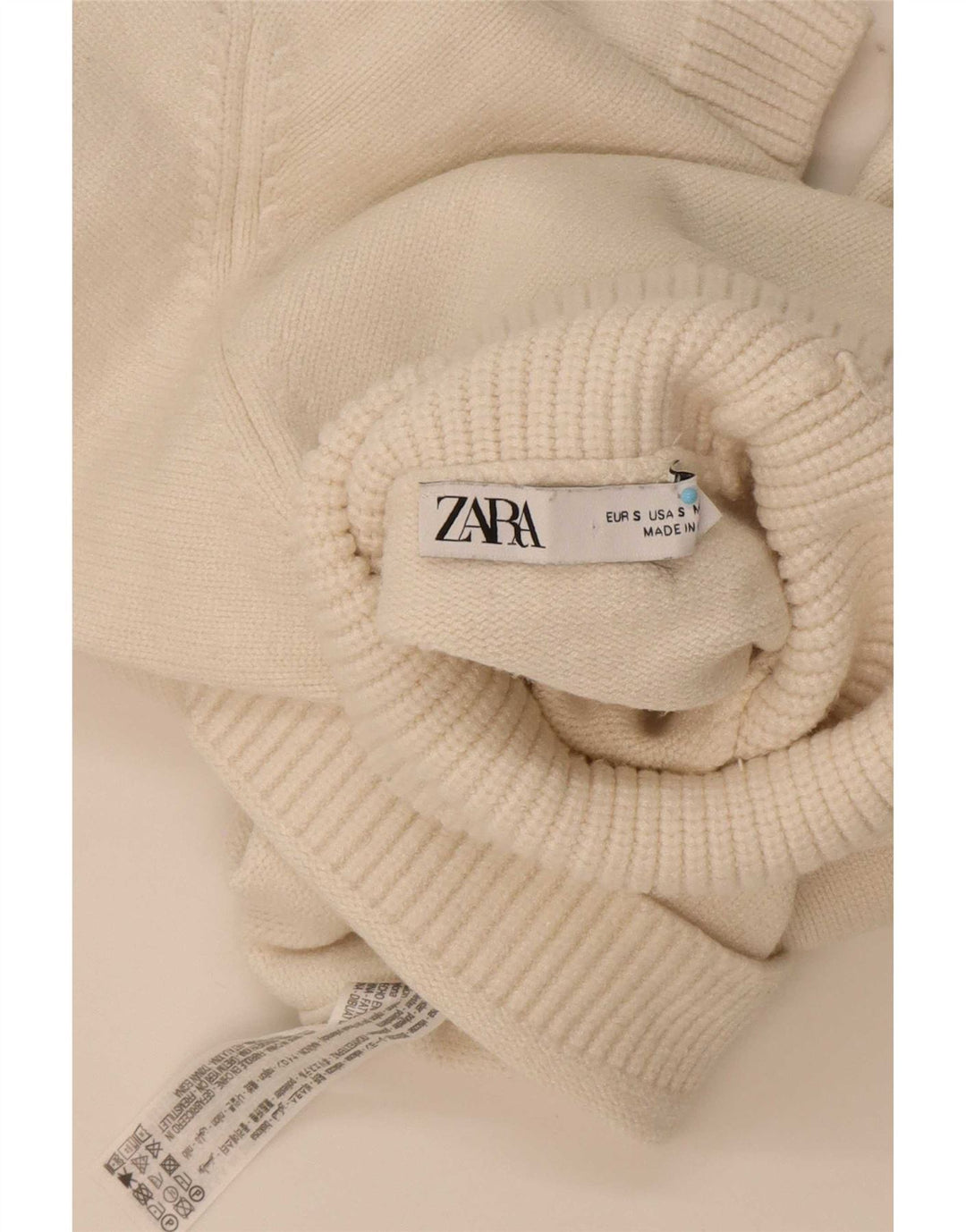 Maglione corto a collo alto oversize corto da donna Zara UK 10 piccolo bianco sporco