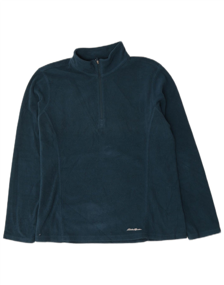 Maglione in pile da donna con collo con zip Eddie Bauer UK 16 grande poliestere blu