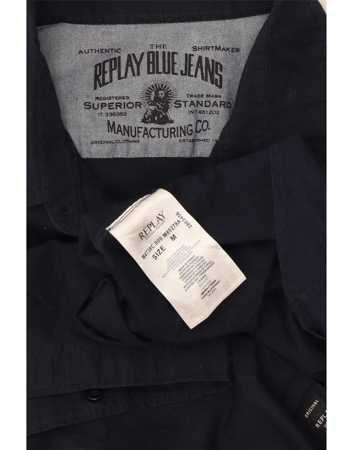 Camicia da uomo Replay in cotone blu navy medio