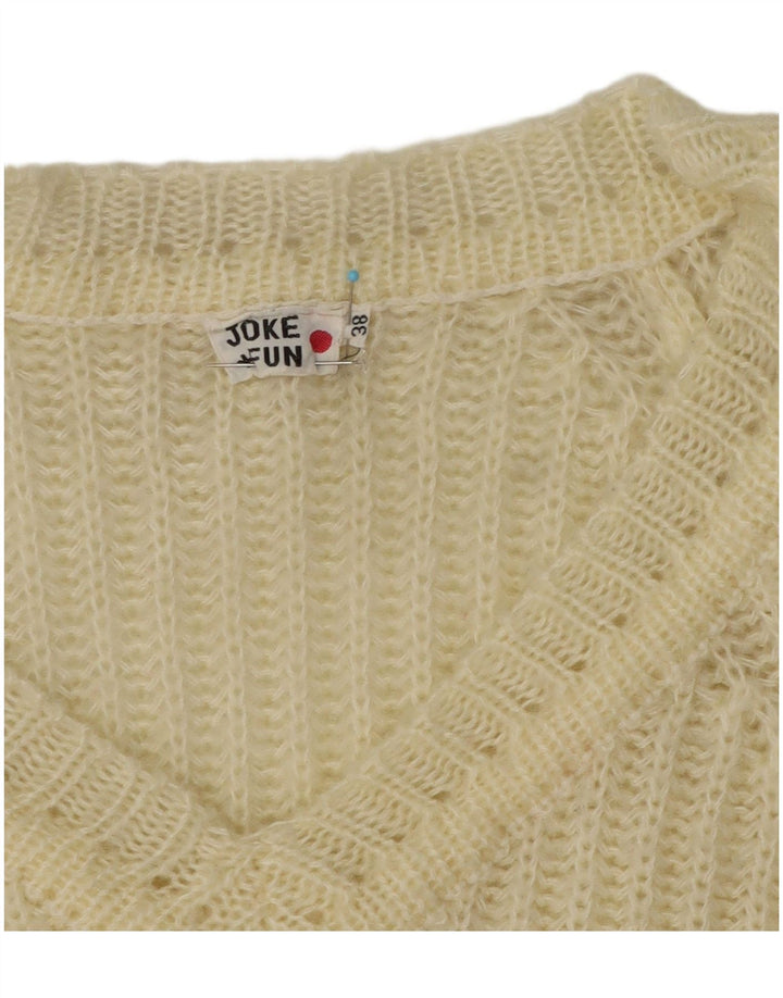 Maglione maglione vintage da donna con scollo a V EU 38 medio acrilico bianco sporco