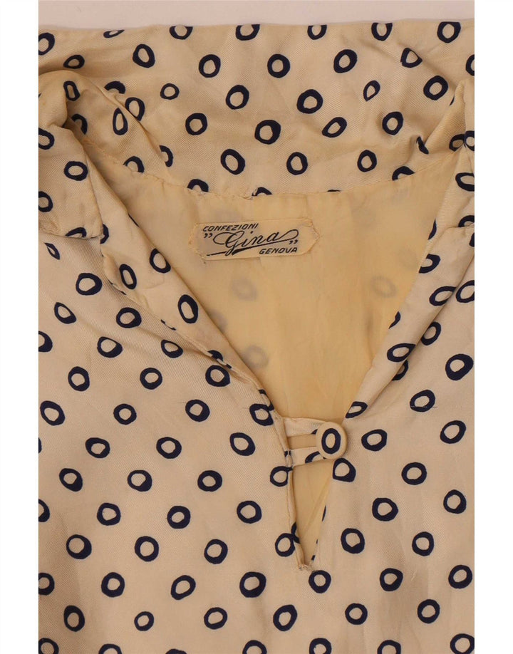 Camicetta vintage da donna corta con maniche a 3/4 UK 12 Beige medio maculato