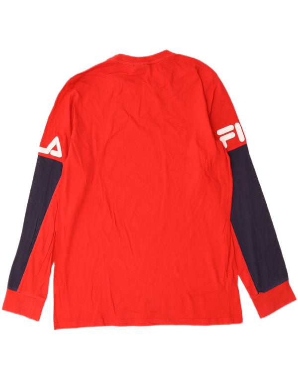 Maglietta grafica da uomo Fila a maniche lunghe grande in cotone color block rosso