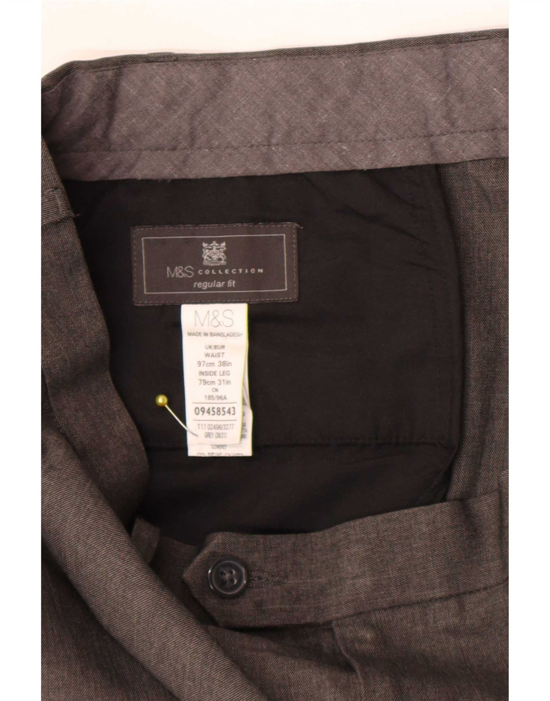 Pantaloni da abito vestibilità regolare da uomo Marks & Spencer W38 L31 poliestere grigio