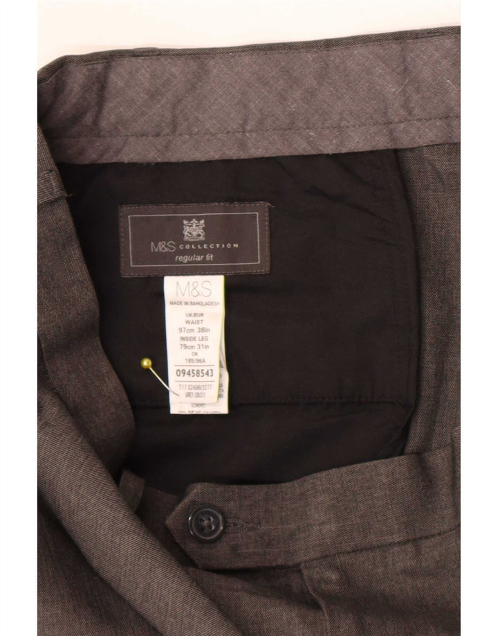 Pantaloni da abito vestibilità regolare da uomo Marks & Spencer W38 L31 poliestere grigio