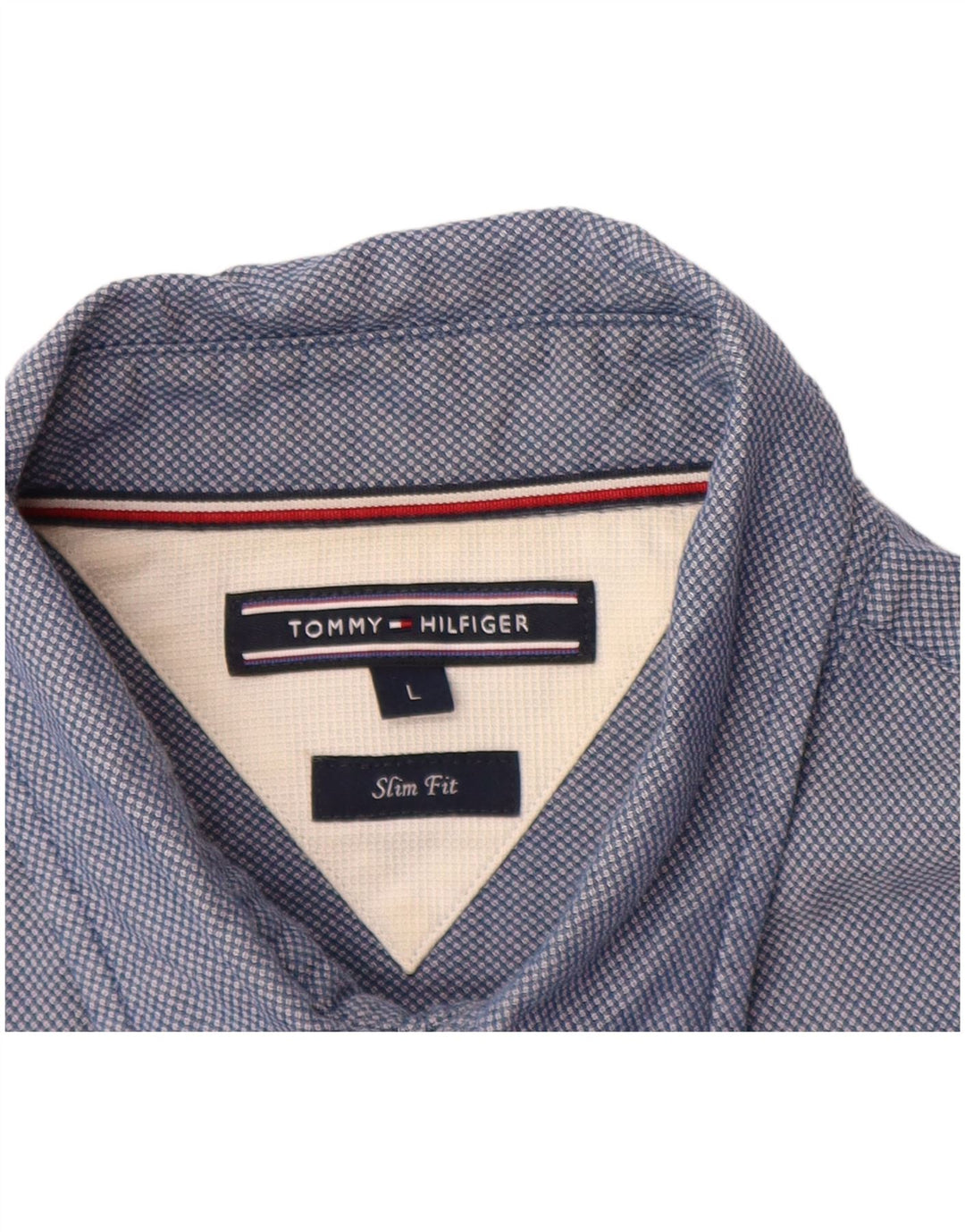 TOMMY HILFIGER Mens Abstract Pattern Slim Fit Shirt Large Blue Cotton