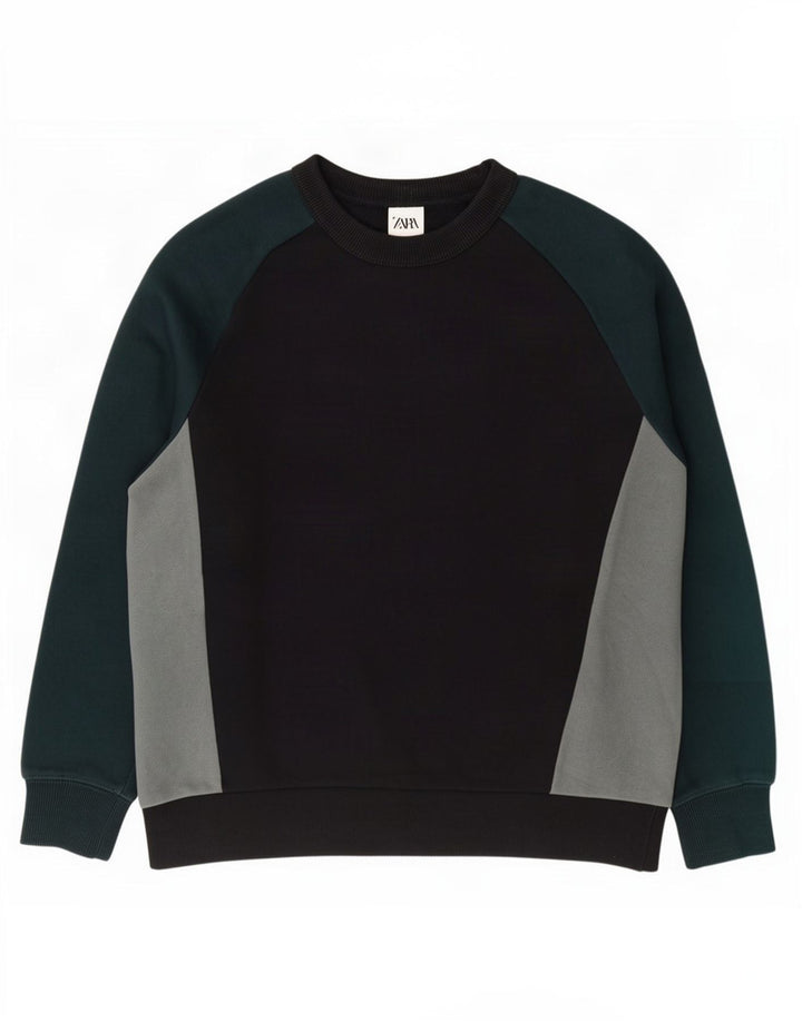 Zara Uomo Felpa Maglione Medio Nero Colorblock