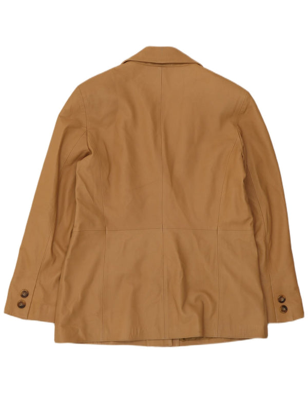 Giacca blazer in pelle vintage da donna a 3 bottoni IT 46 grande in pelle beige