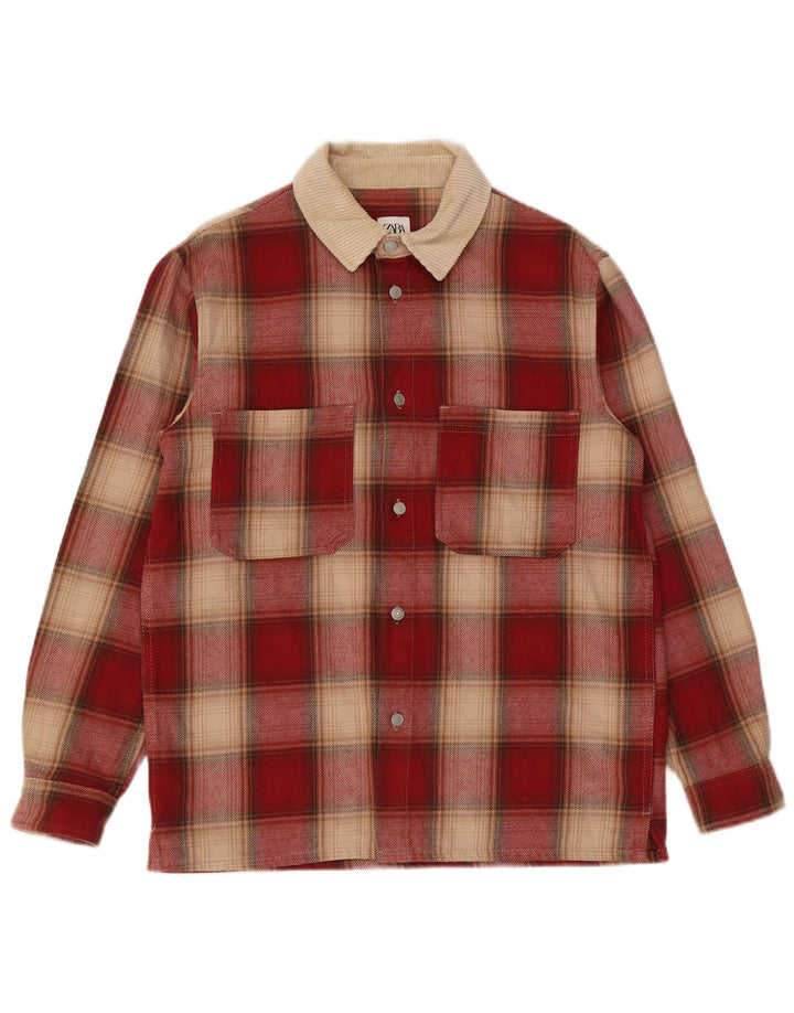 Zara Uomo Overshirt Camicia in flanella dalla vestibilità rilassata a quadri rosso medio