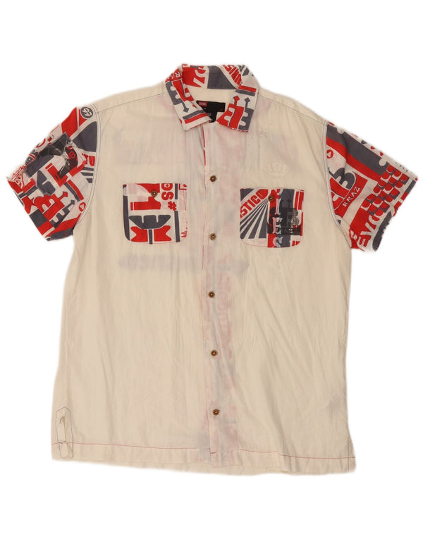 DIESEL Camicia grafica da uomo a maniche corte XL in cotone color block bianco sporco