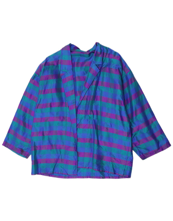 Giacca blazer aperta da donna vintage UK 14 a quadri blu medio