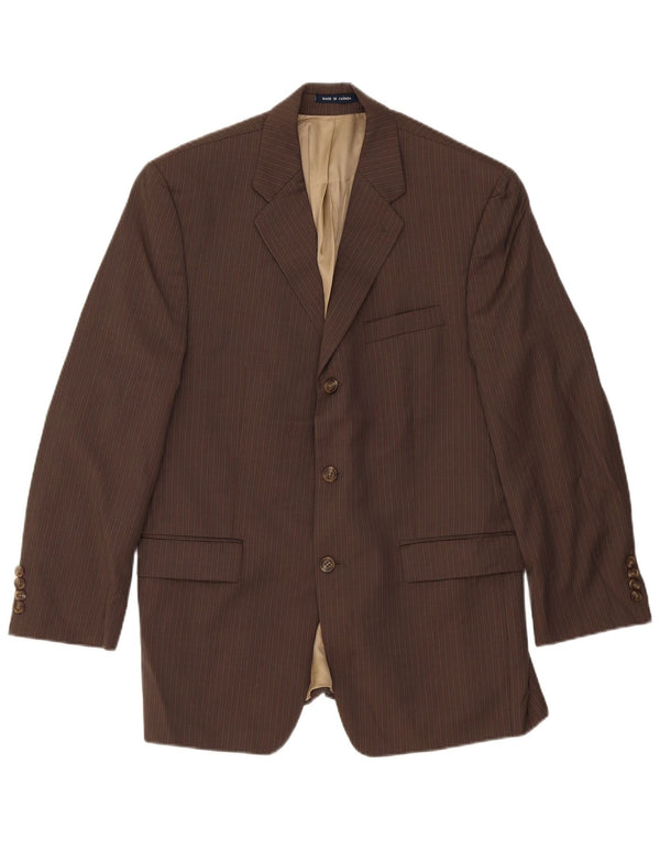 Giacca blazer a 3 bottoni da uomo Chaps UK 40 Lana nuova gessata marrone grande
