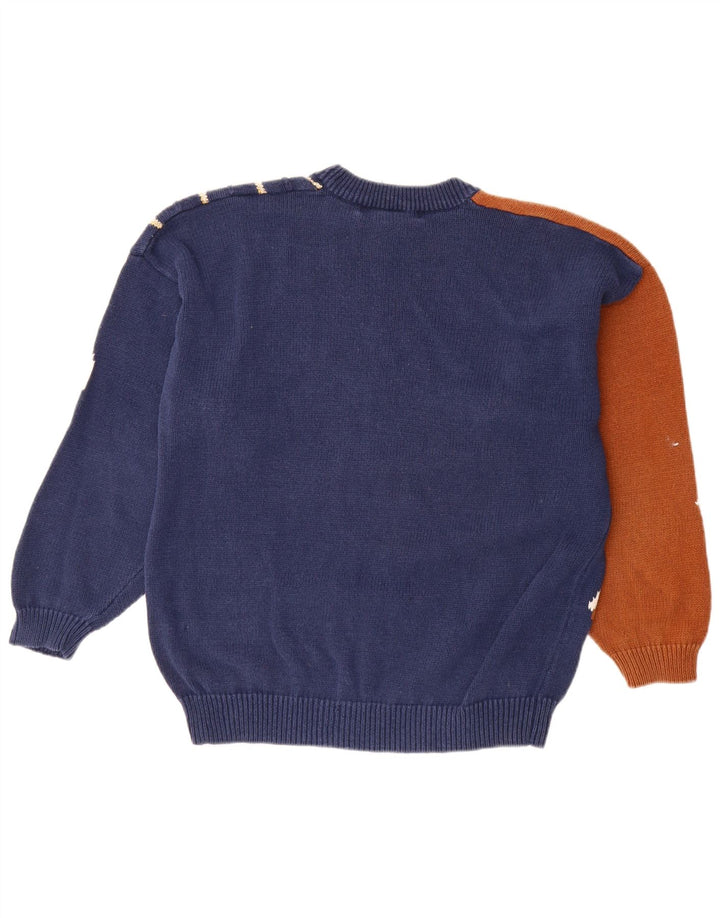 Maglione maglione girocollo da donna I.B Diffusion UK 16 grande motivo cachemire blu navy