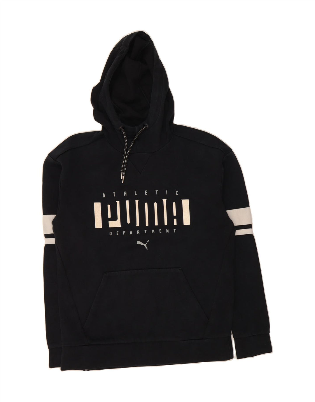 PUMA Mens Graphic Hoodie Jumper Small Black Cotton Vintage Puma and Second-Hand Puma from Messina Hembry 