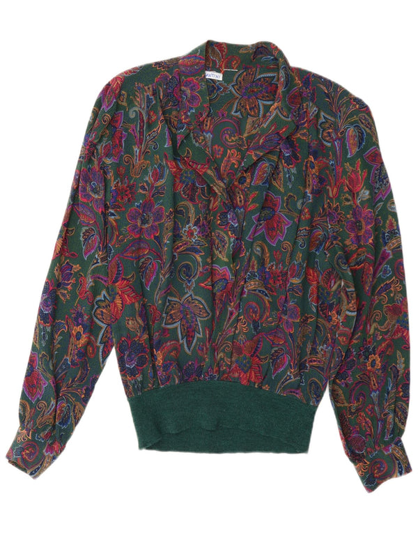 Camicetta pullover da donna Santini UK 14 grande verde floreale