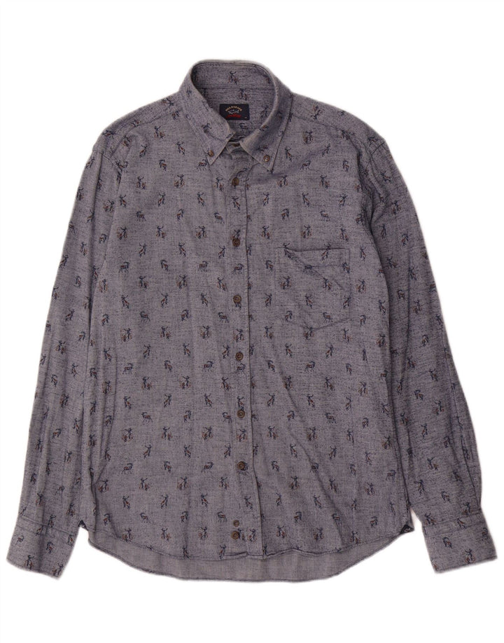 Camicia da uomo con motivo astratto Paul & Shark taglia 39 cotone blu medio