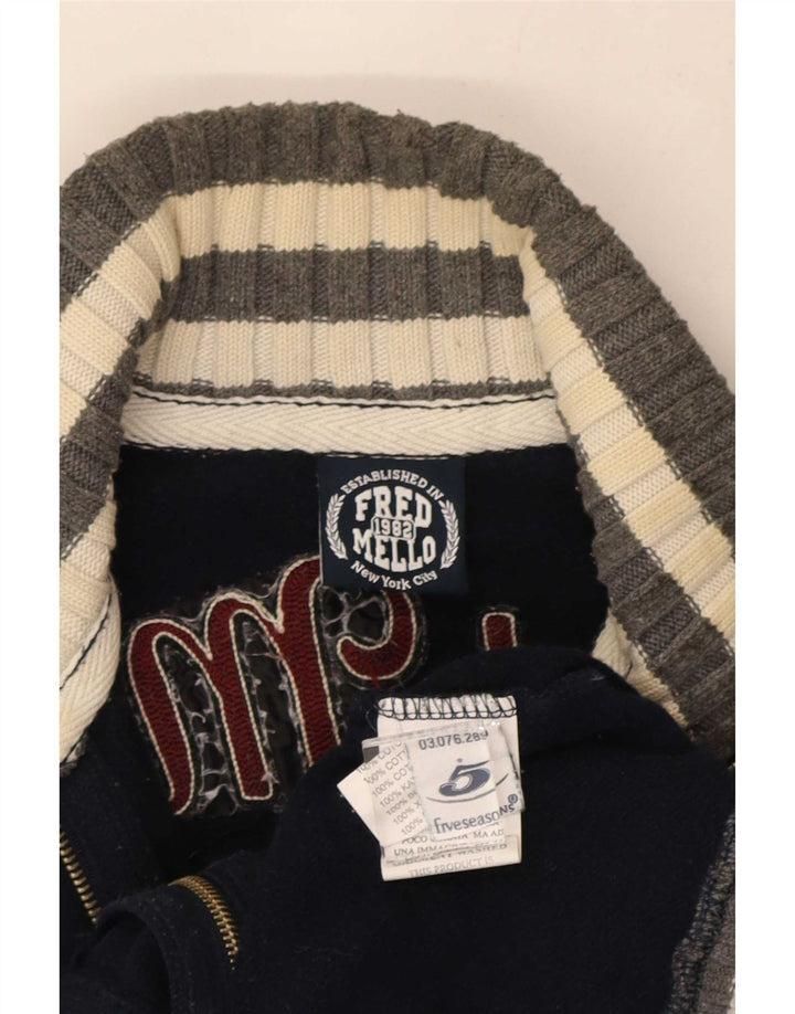 Maglione cardigan grafico da uomo Fred Mello blocco colore blu navy medio