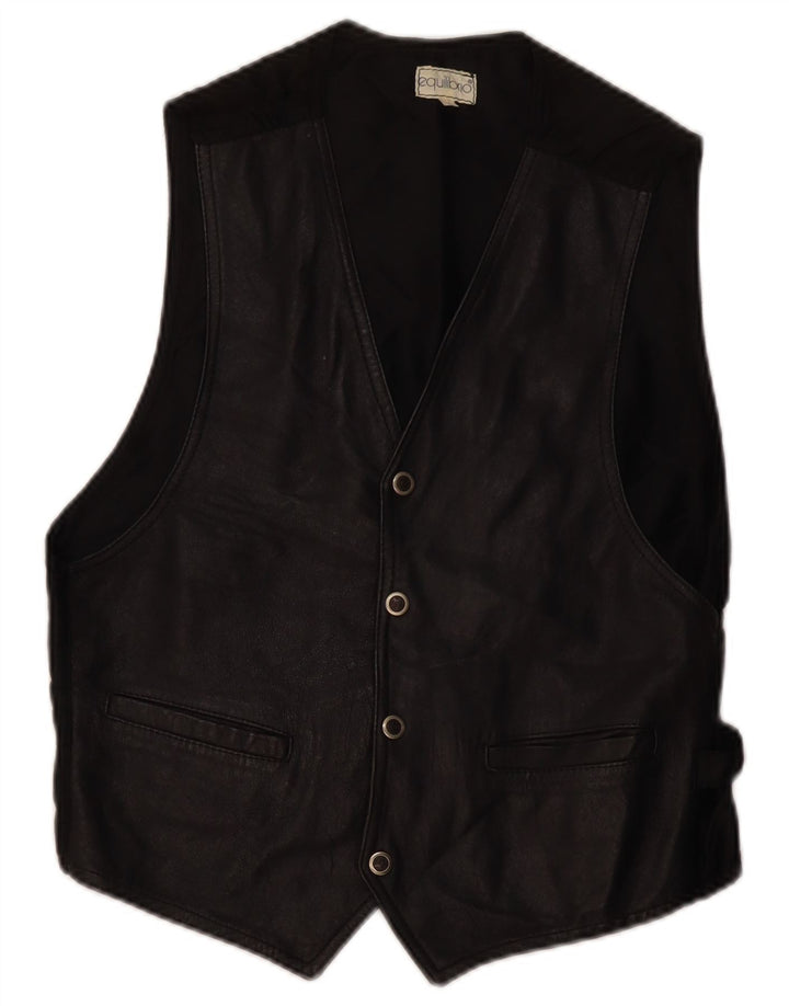 Gilet in pelle da uomo vintage grande in pelle nera