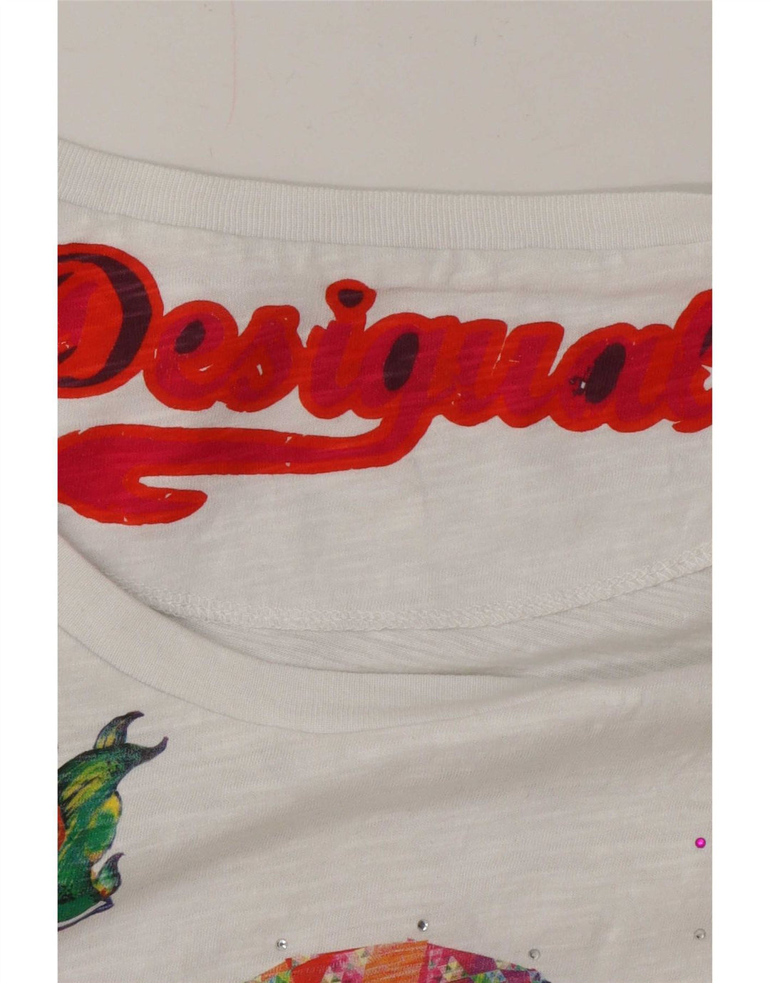 Desigual Donna Graphic Top Manica Lunga UK 16 Large Bianco
