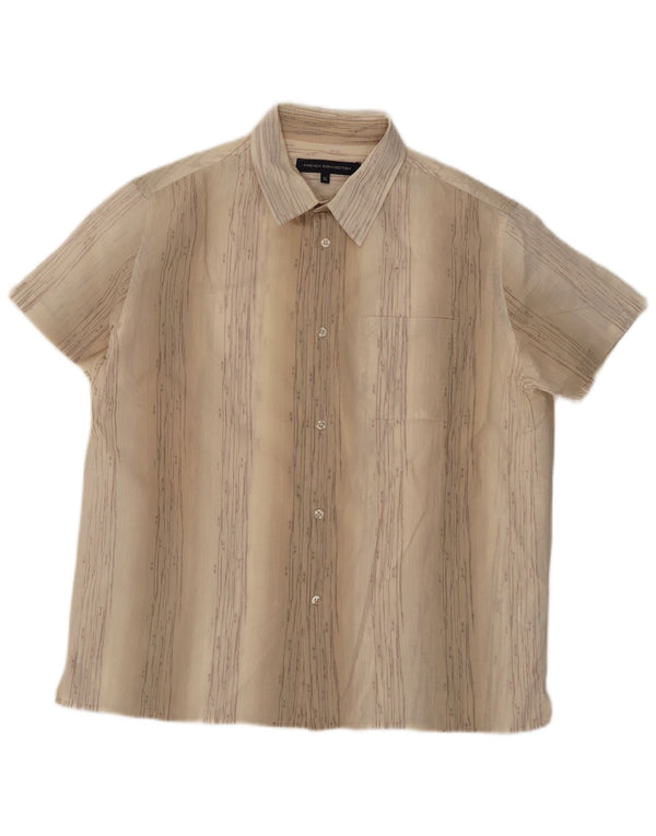 French Connection Mens Short Sleeve Shirt XL Beige Striped Cotton