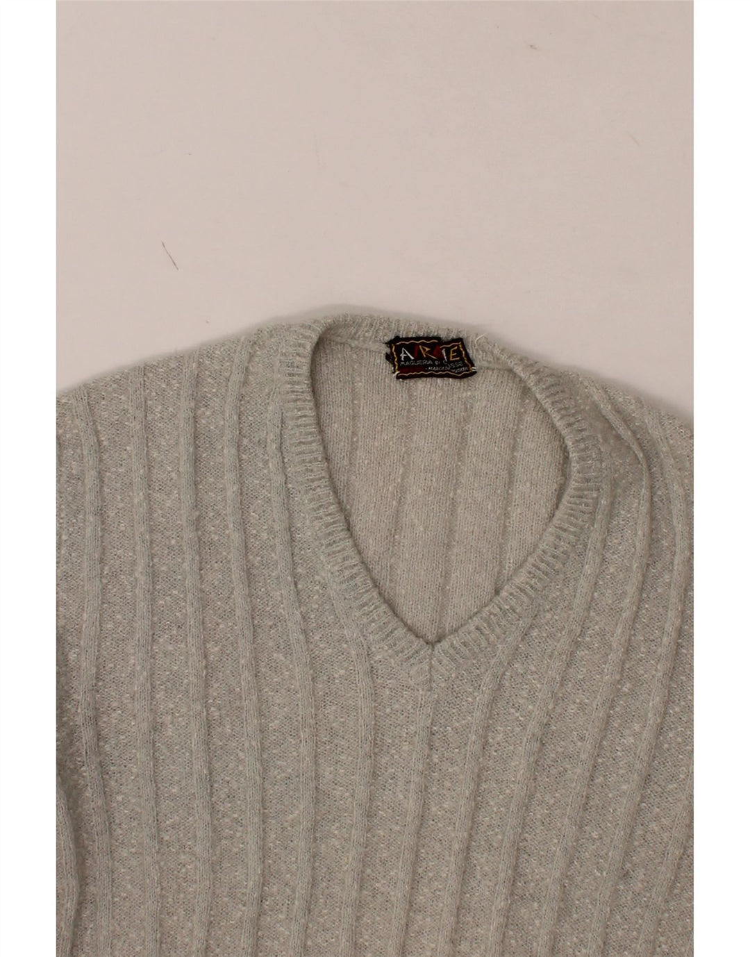 VINTAGE Mens V-Neck Jumper Sweater Medium Grey Flecked Vintage Vintage and Second-Hand Vintage from Messina Hembry 