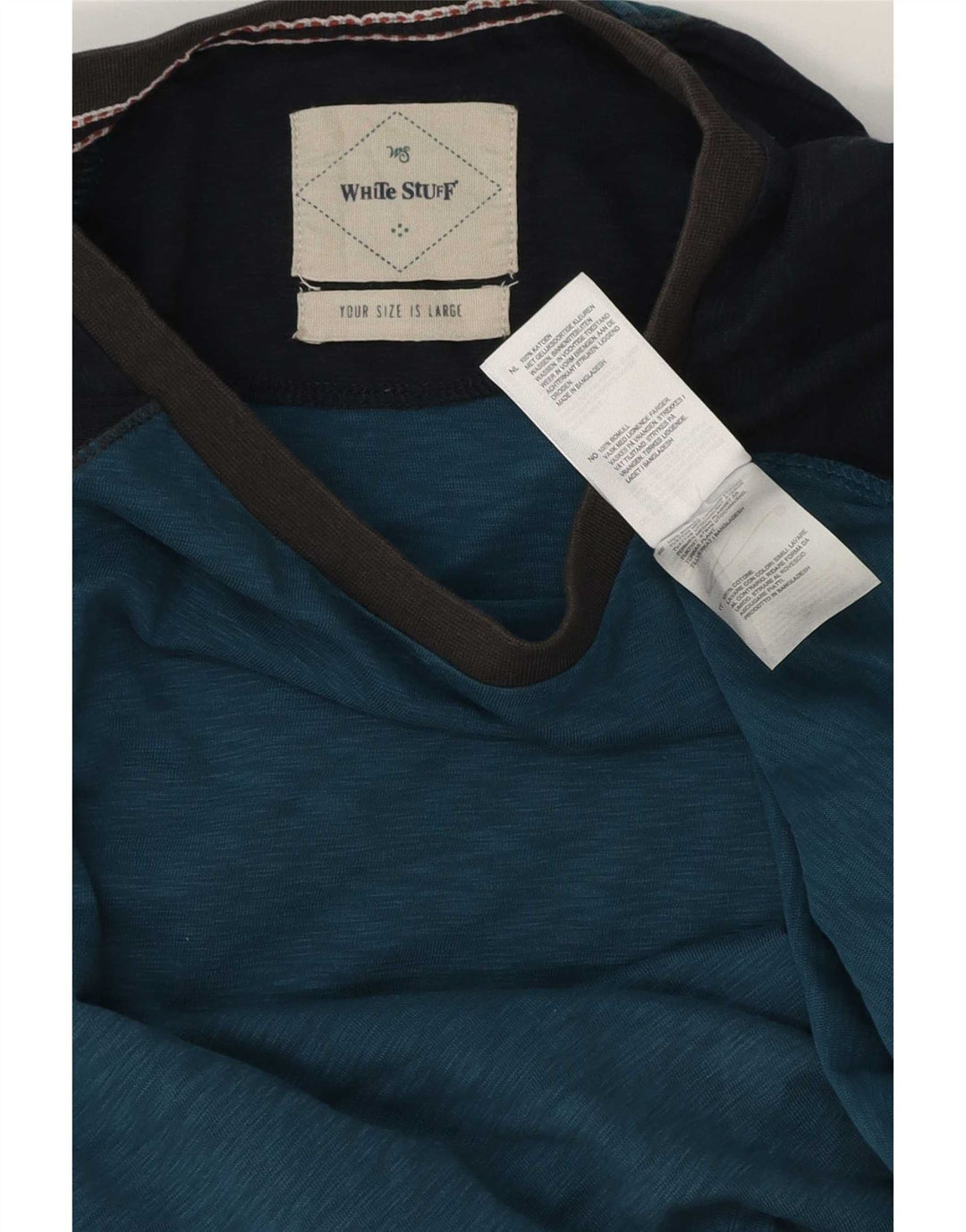 White Stuff Top da uomo a maniche lunghe in cotone color block blu grande