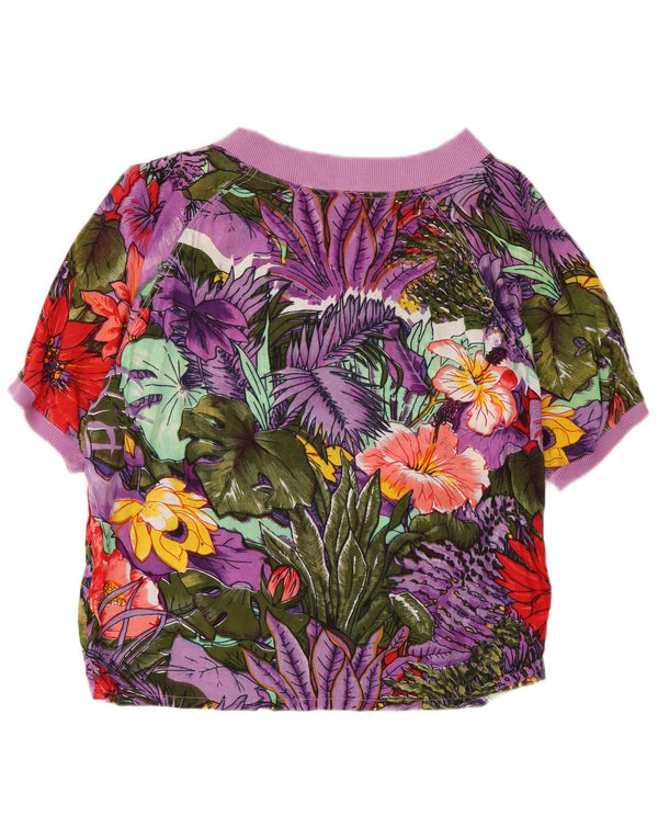 Top camicetta a maniche corte da donna vintage UK 14 Festival multicolore medio