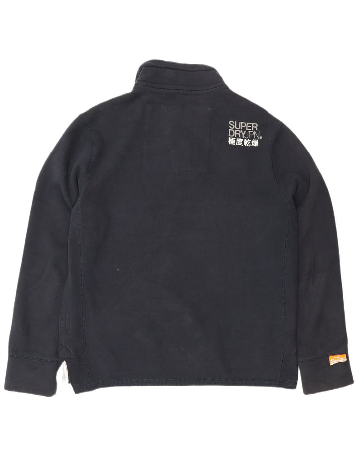 Felpa da uomo con collo con bottoni grafici Superdry, maglione XL, cotone blu navy