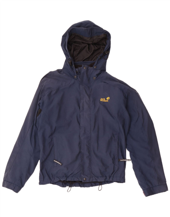 Giacca antipioggia con cappuccio da uomo Jack Wolfskin UK 38 Medium Navy Blue Colourblock