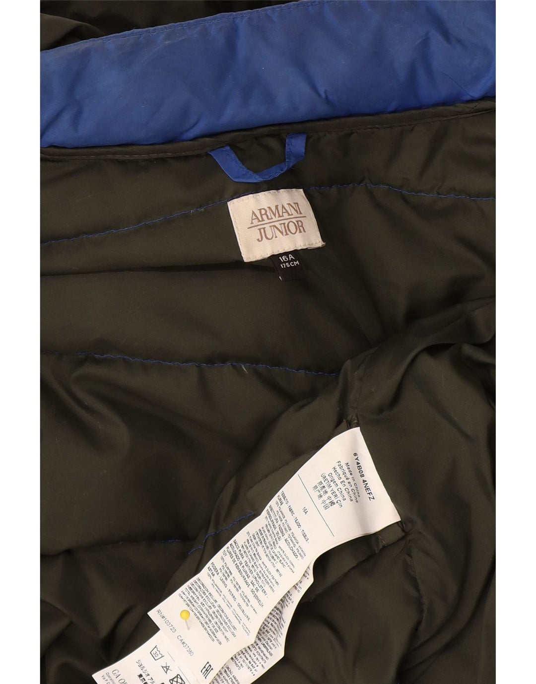 Giacca imbottita con cappuccio Armani Junior Bambino 15-16 anni Blu in poliammide