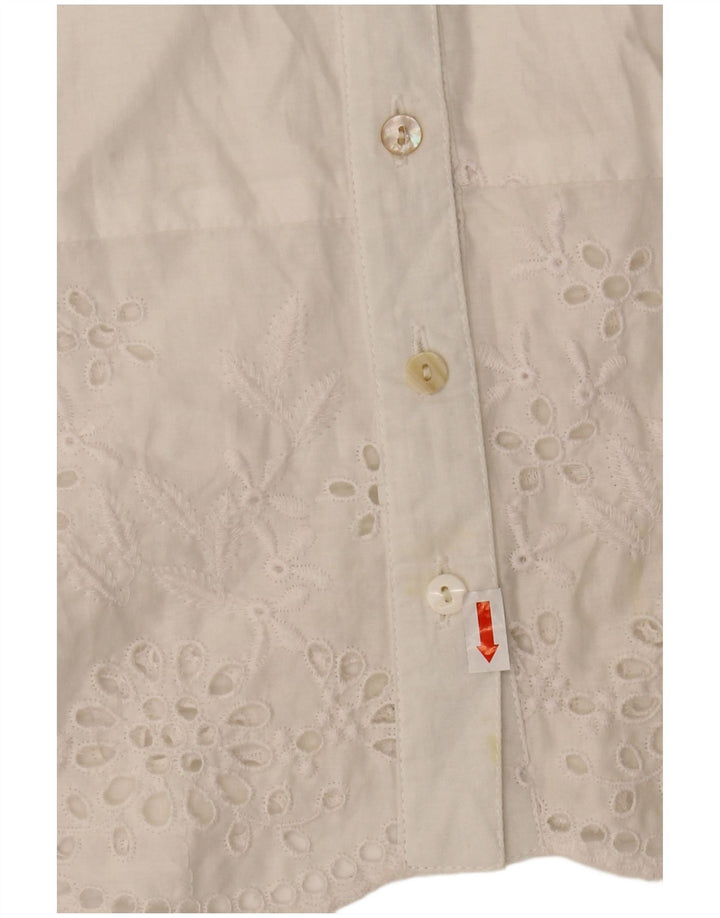 WAREHOUSE Camicia da donna a maniche corte camicetta UK 10 piccola poliestere bianco