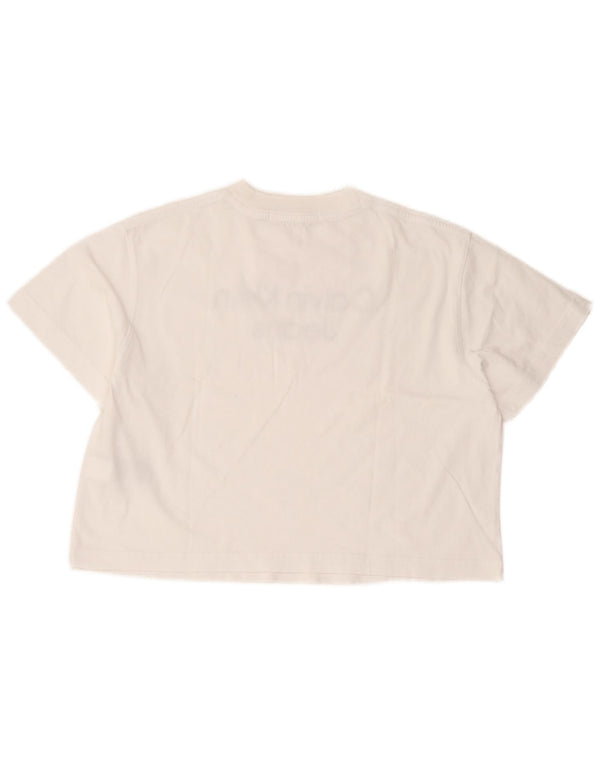 Calvin Klein Jeans T-shirt grafica oversize corta da donna Top UK 6 XS Bianca