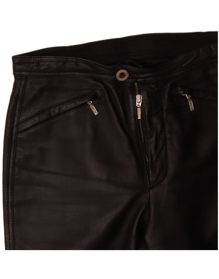 Pantaloni in pelle affusolati da donna VINTAGE EU 38 Medio W30 L29 Pelle nera