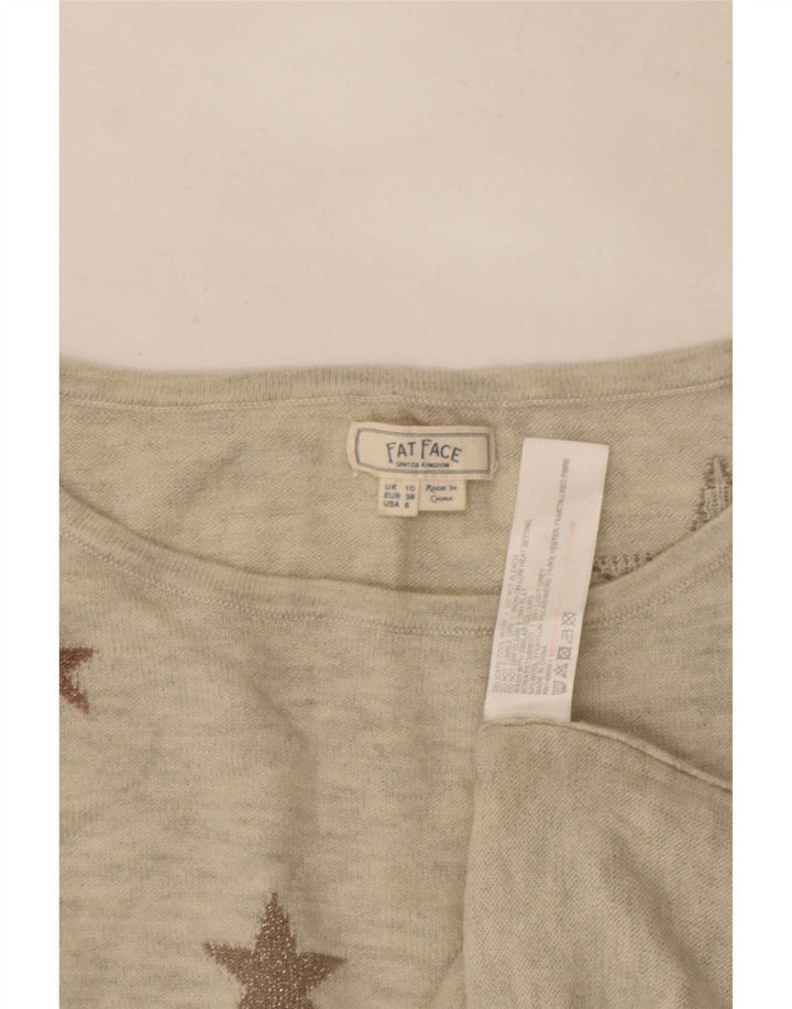 Fat Face Maglione da donna con scollo a barchetta con motivo astratto UK 10 Piccolo Grigio