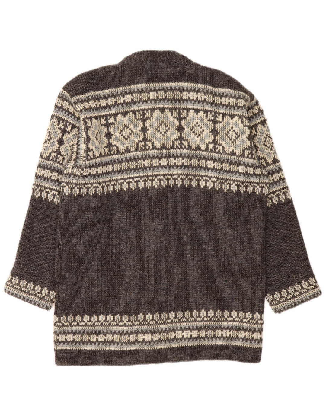 NORDSTRIKK Maglione cardigan da uomo piccolo grigio Fair Isle in lana vergine