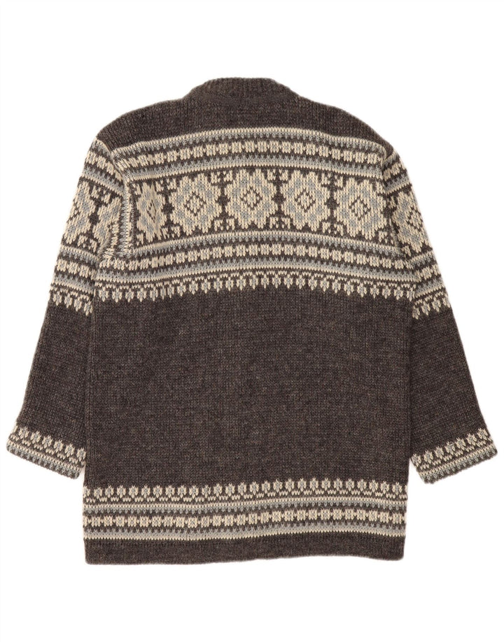 NORDSTRIKK Maglione cardigan da uomo piccolo grigio Fair Isle in lana vergine