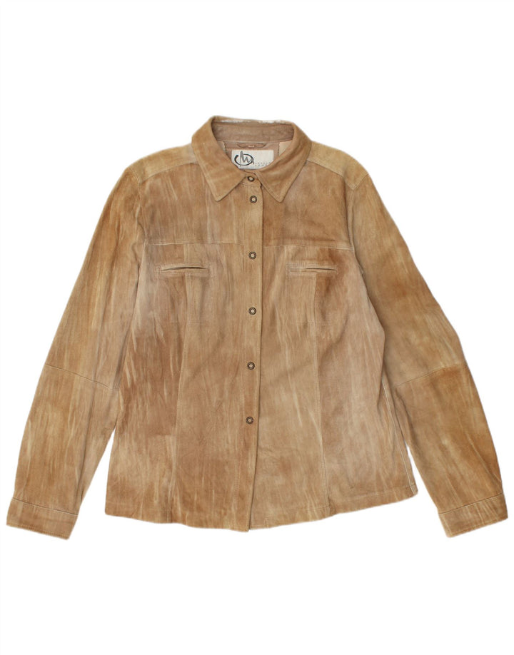 Camicia in pelle scamosciata da donna Marella UK 16 grande in pelle marrone
