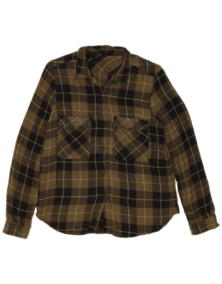 Camicia in flanella da donna Zara UK 14 Viscosa a quadri verde medio