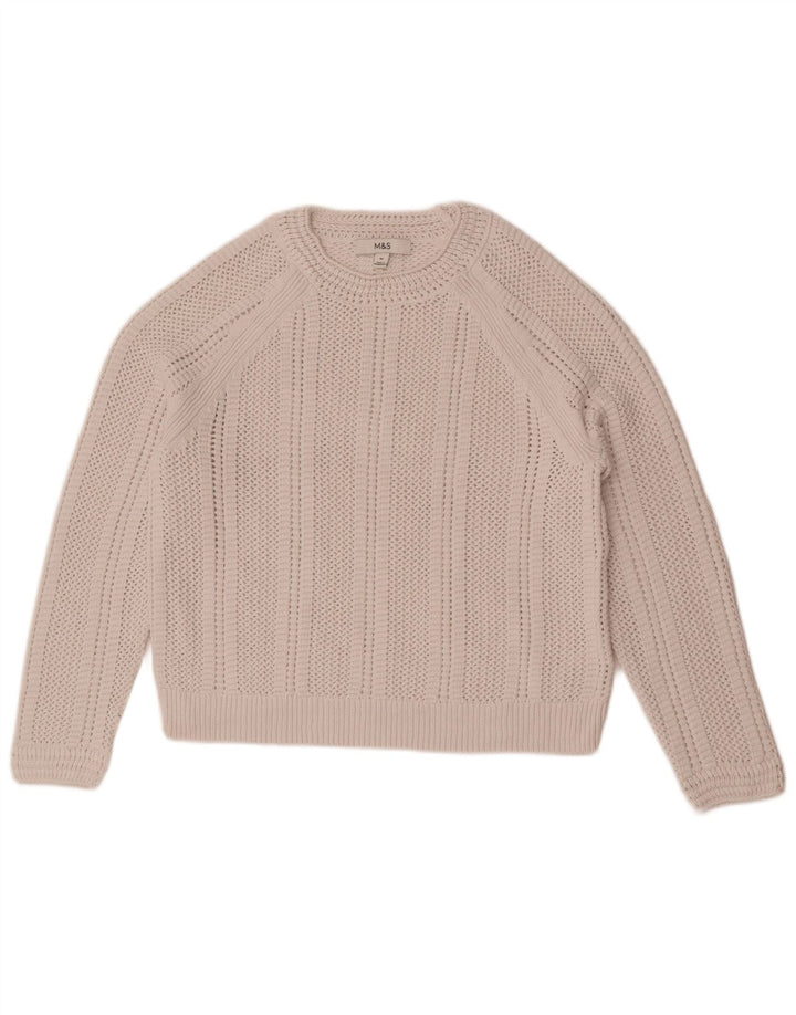 Maglione girocollo corto da donna Marks & Spencer UK 14 medio bianco sporco